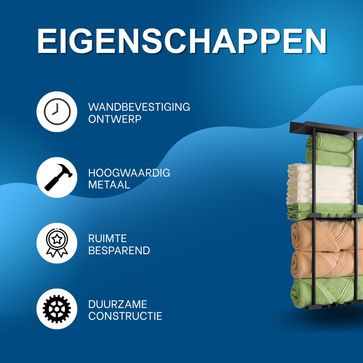 Handdoekenrek badkamer - 80cm - Voor Badkamer en Keuken - Handdoekrek - 3 lagen - Wandmontage