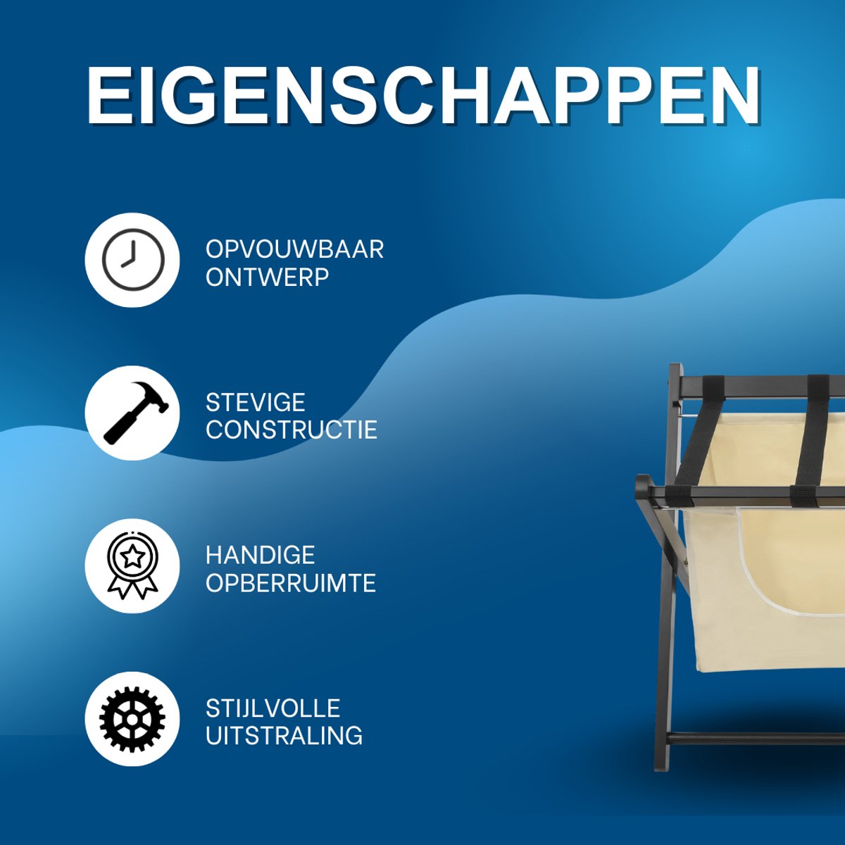 Bagagerek – Kofferrek - Kofferstandaard - Voor hotel, slaapkamer of logeerkamer – Opvouwbaar - met opbergtas – Zwart