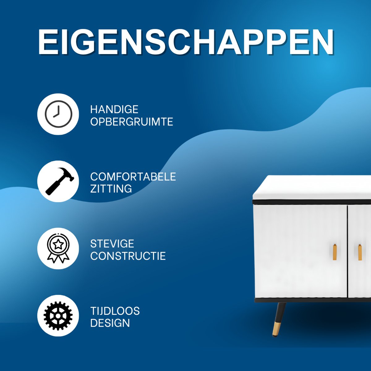 Schoenenbank - Opbergkast - Schoenenrek - Schoenenkast - Voor de hal of entree - met stoffen kussen - Zwart
