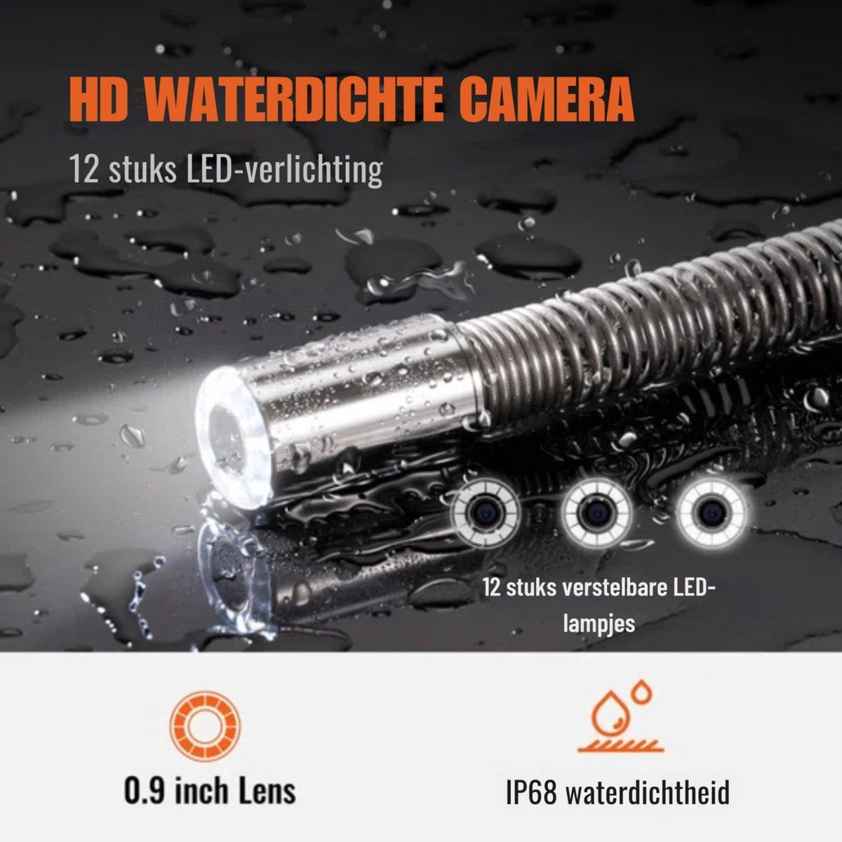 Professionele Inspectie Camera - Endoscoop - 91,5m - Incl. Monitor & Accessoires - Zwart