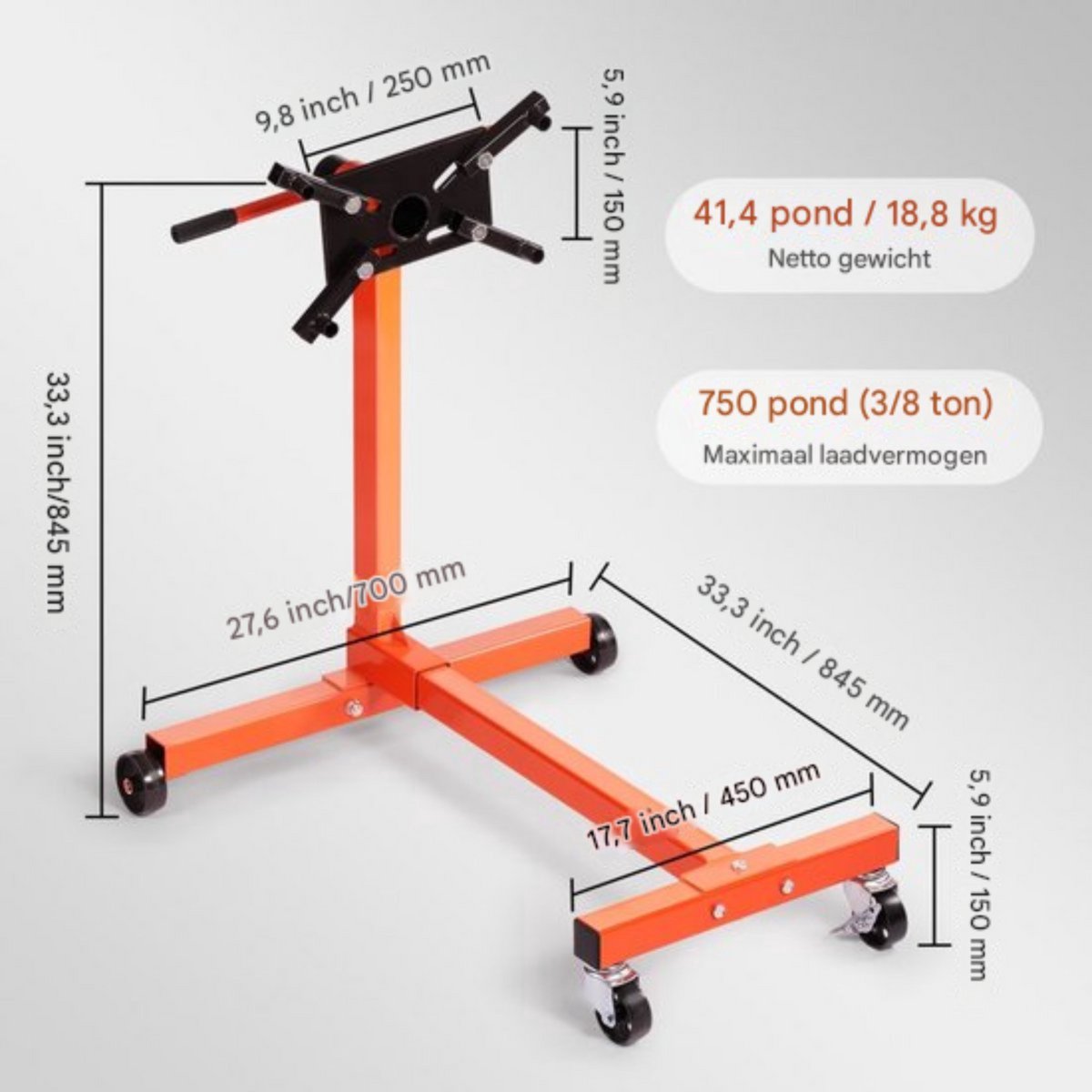 Motorhouder - Motorstandaard - 340kg - Klauw Jack Transmissie Houder - Motor Werkplaats met 4 Wielen