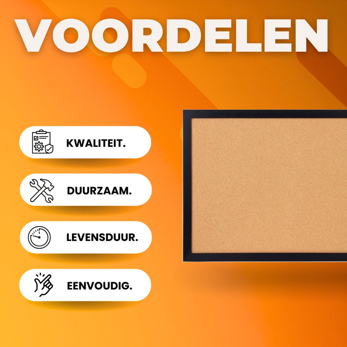 Kurk Prikbord - Prikborden - MDF - 36" x 24" Prikbord - Met Muurbevestiging voor Kantoor of Thuis