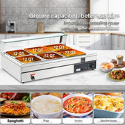 Buffetverwarmer - chafing dish- warmhoudschalen- elektrisch RVS Voedselverwarmer - 1500W - 6x13,2L Buffetbakken - Incl. Deksels & Aftapkraan