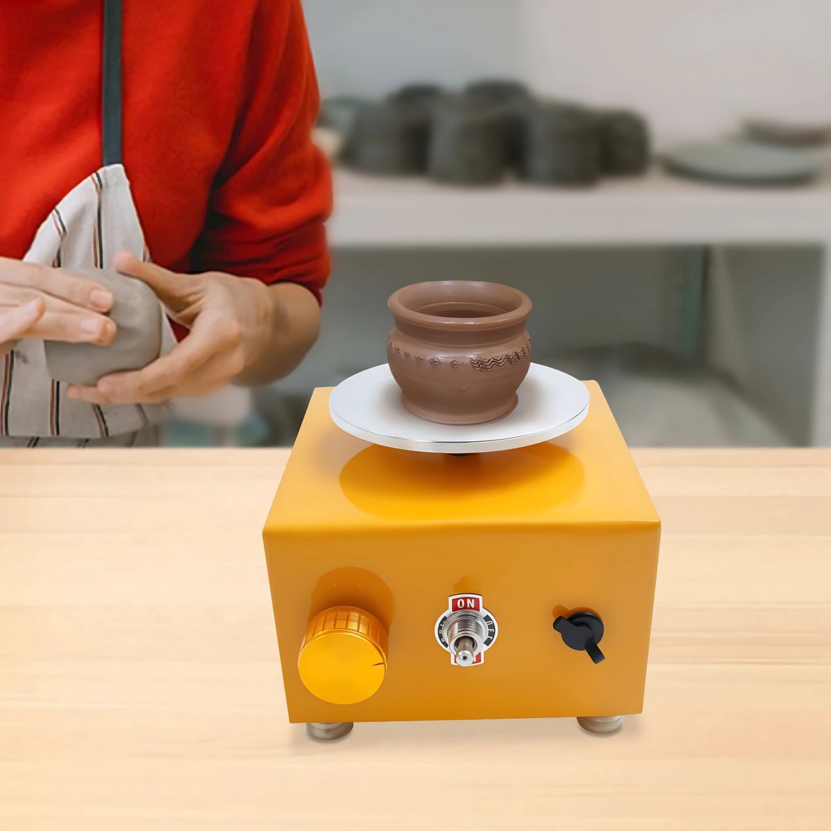 Mini Pottenbakkersschijf - Draaischijf - Pottenbakken - Voor Onderwijs, DIY & Winkels -Geel