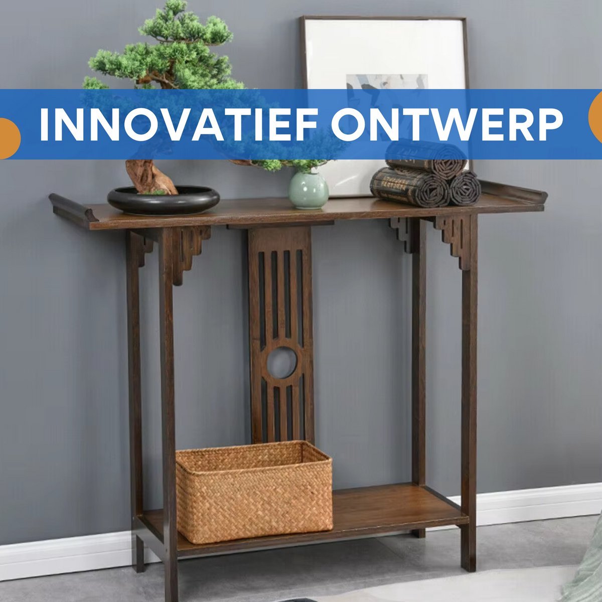 Consoletafel Fioren - Chinese consoletafel - Wandtafel met lades - Wit Marmerlook met goud - Haltafel - Sidetable - 82cm