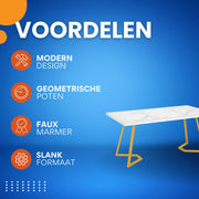 Moderne eetkamertafel Luvia - Woonkamer -Marmerlook Blad - 160cm