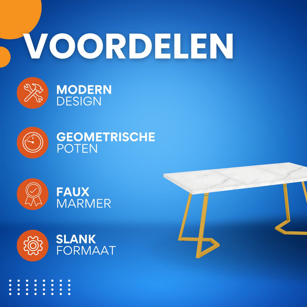 Moderne eetkamertafel Luvia - Woonkamer -Marmerlook Blad - 160cm