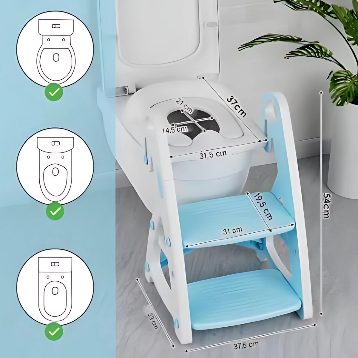 Wc verkleiner met trapje - 2 in 1 Voor peuters en kleuters - Toiletverkleiner - Opvouwbaar - Grijs