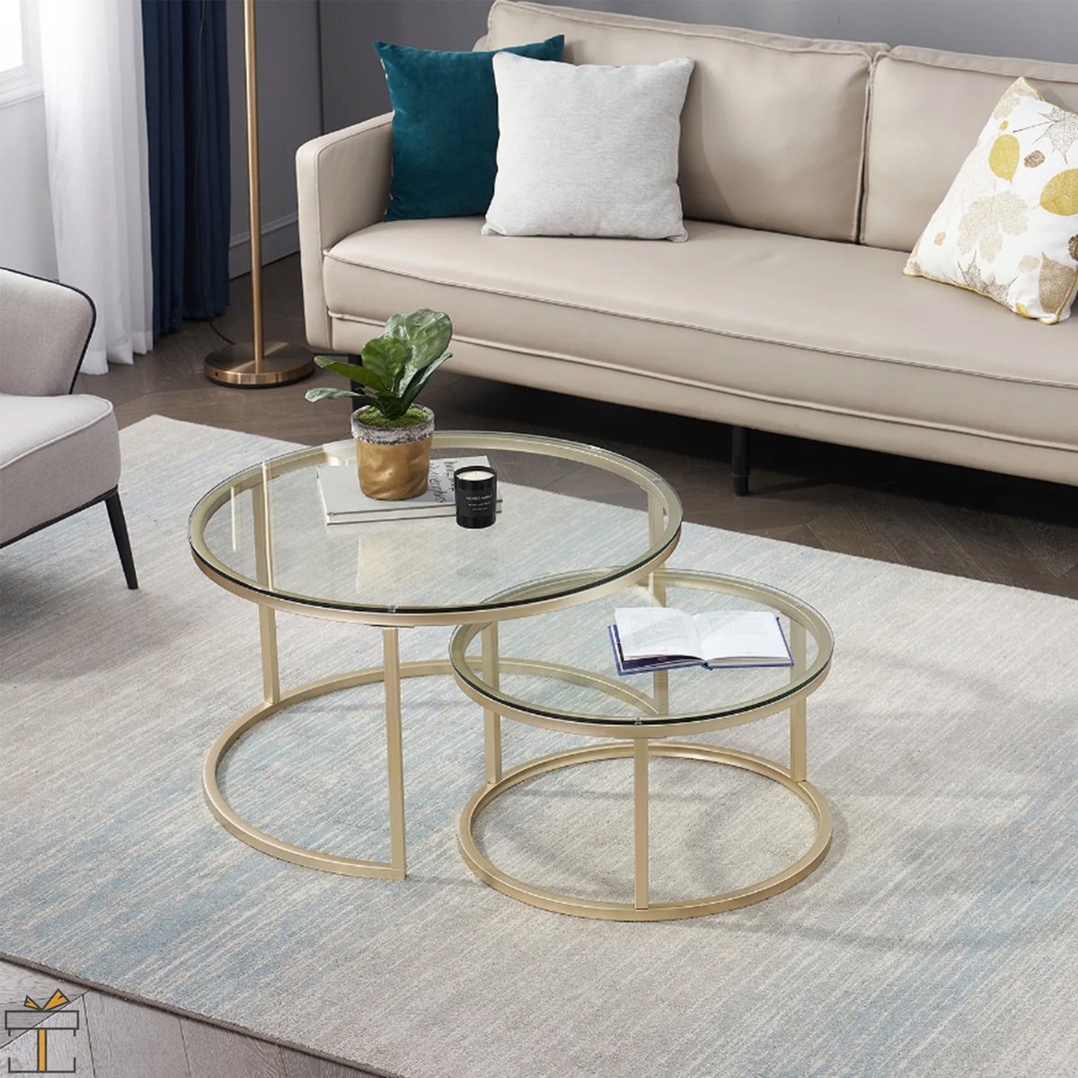 Happyment Salontafel design - Set van 2 - Landelijk - Woonkamer - Rond - Goud - 80 en 60cm