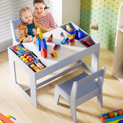 Kindertafel - Speeltafel- Voor Kinderen & Kleuterschool - Kindertafel en stoeltjes - 3-in-1 - Met met Tekenbord, Opbergruimte & 2 Stoelen - Lichtgrijs