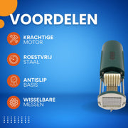 Elektrische Frietsnijder - Patatsnijder - Groentesnijder - met 2 Messen - voor Aardappelen & Hard Fruit - Krachtige met Antislip Basis - Groen