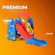 3-in-1 Schommel- en Schuifset voor Peuters - Buitenspeelgoed - Binnenspeeltuin met Glijbaan, Klimmer en Basketbalring - Geschikt voor Kinderen van 1-7 Jaar - Blauw & Rood