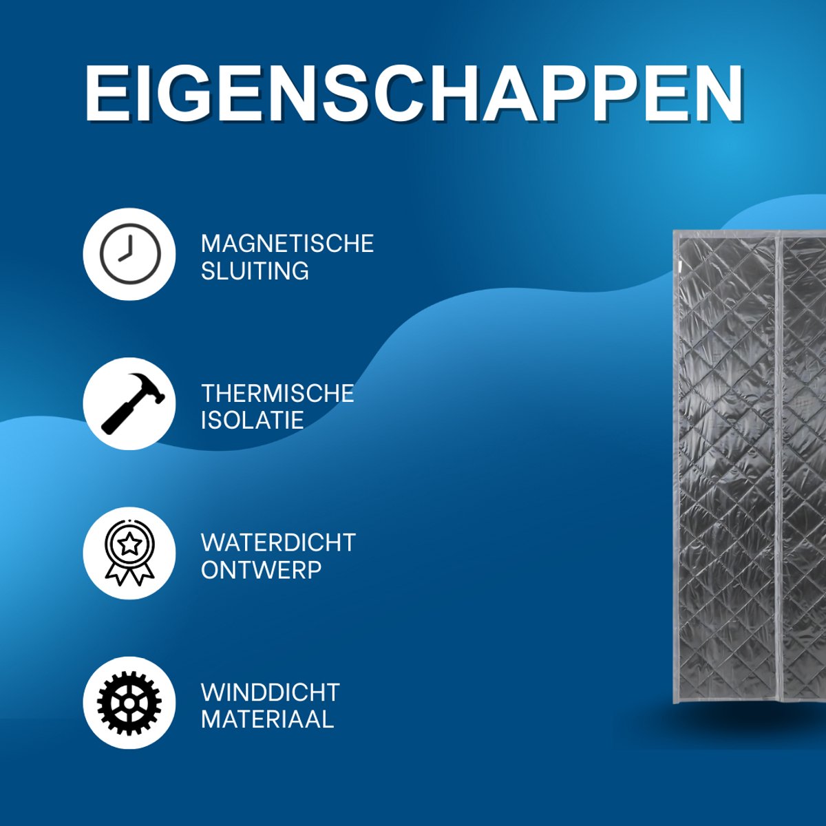 Thermische gordijnen - Isolerend - Grijs - Voor deuren in huis of kantoor - Magnetisch - 95x210cm