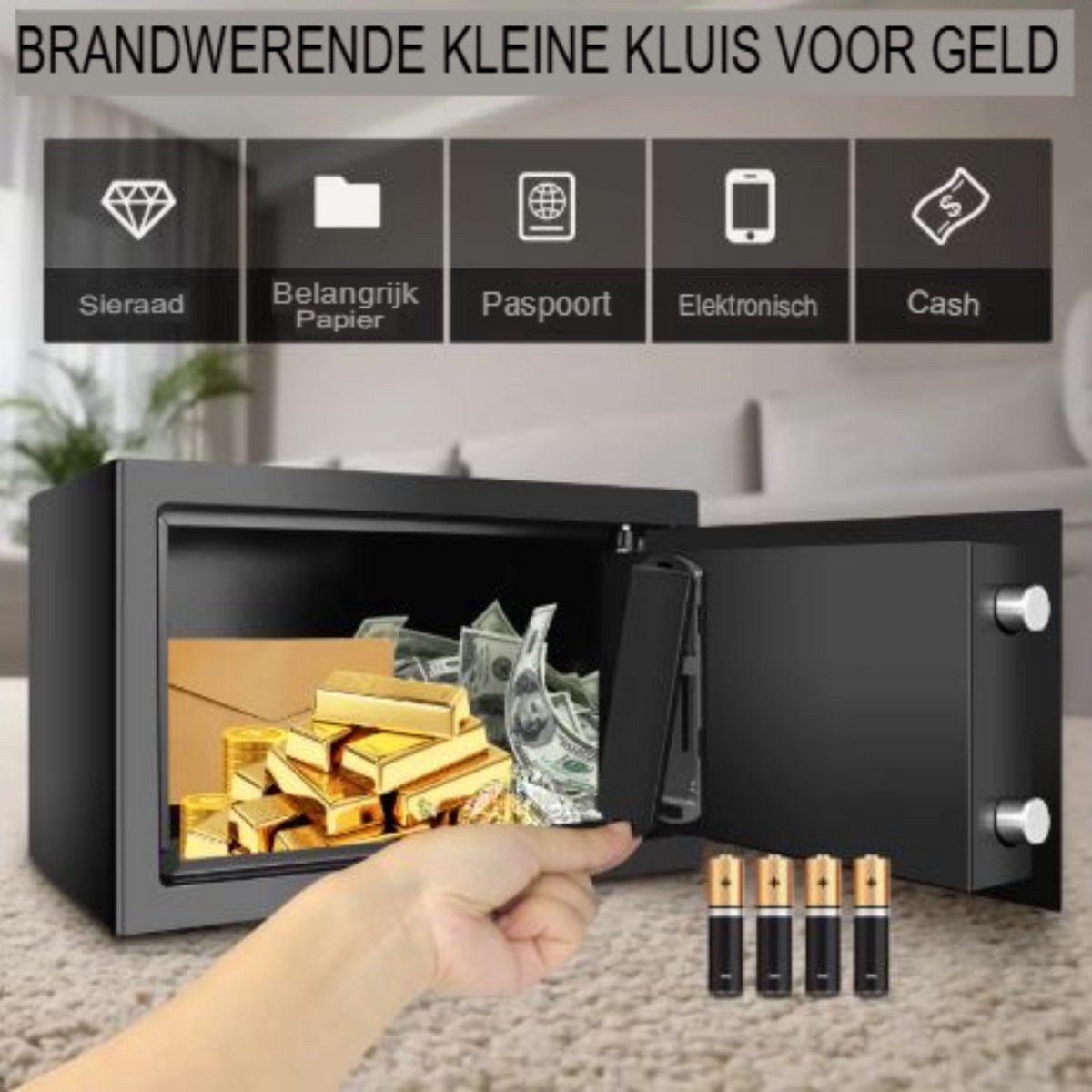 Digitale Stalen Beveiligingskluis Zentario - 4,6L - Commerciële Kluis - Elektronische Beveiliging - 2 Sleutels - Thuiskantoor