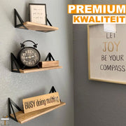 Bolt Edge Wandplank Set - Bruin - Zwevend - Hout - Voor muurdecoratie - Set van 3