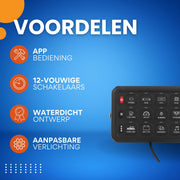 12-Voudig Schakelpaneel met App-Bediening - 12V/24V - Instelbare Helderheid & Lichtkleuren - IP65 Waterdicht - Voor Auto, Boot & Vrachtwagen