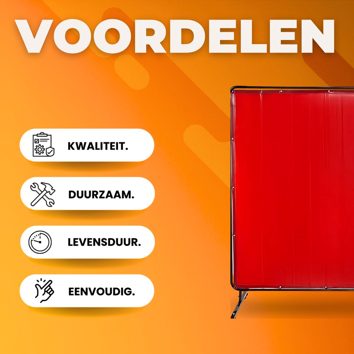Lasscherm Met Staander – Glasvezel Lasgordijn met Koolstofstaal Frame – Voor Werkplaatsen - 183x183cm
