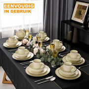 Ziza Serviesset - 16 delig - 4 persoons - Beige - Dinerborden - Bordenset - Diepe borden - Ontbijtborden - Servies