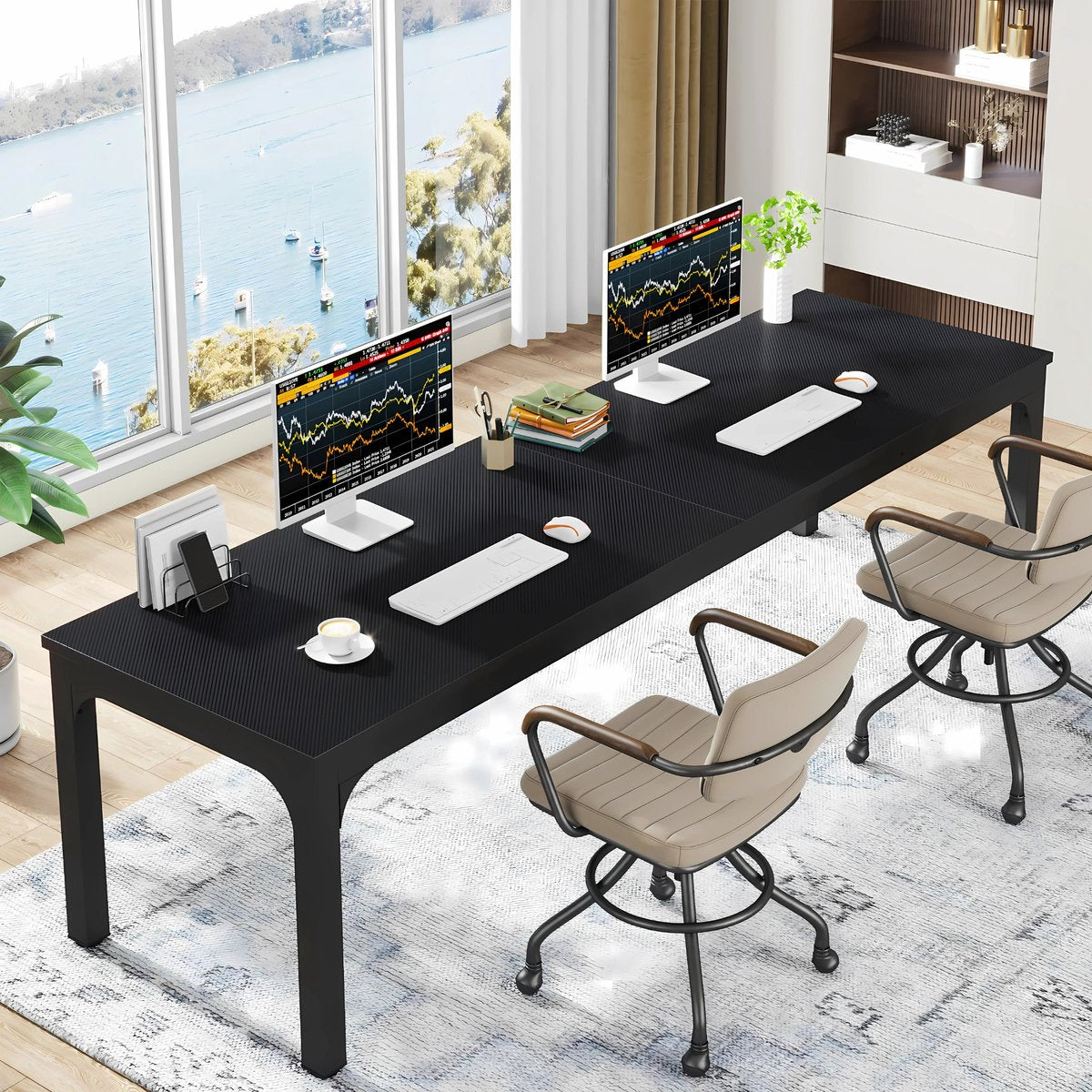 Computerbureau Milano - Voor 2 Personen - 200cm - Zwart - Voor thuis of werk - Hout en metaal