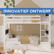Luxe hoogslaper Valora voor kinderen - 90x200 cm - 2 Kinderbedden - stapelbed - Met Hoektrap, valbeveiliging en raam - Peuterbed