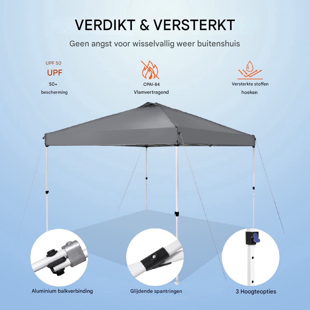 Pop-up partytent - Paviljoen - 3x3 m - Grijs - Uv-bescherming