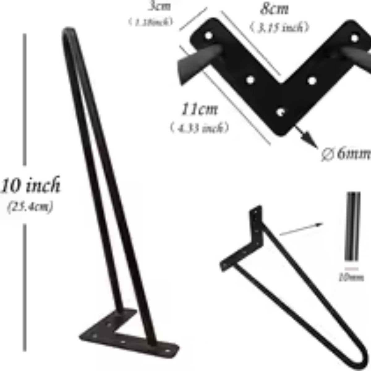 Haarspeld Tafelpoten 41cm - Set van 4 - Industrieel Zwart Staal - Voor Bijzettafel, Bank & DIY Meubels