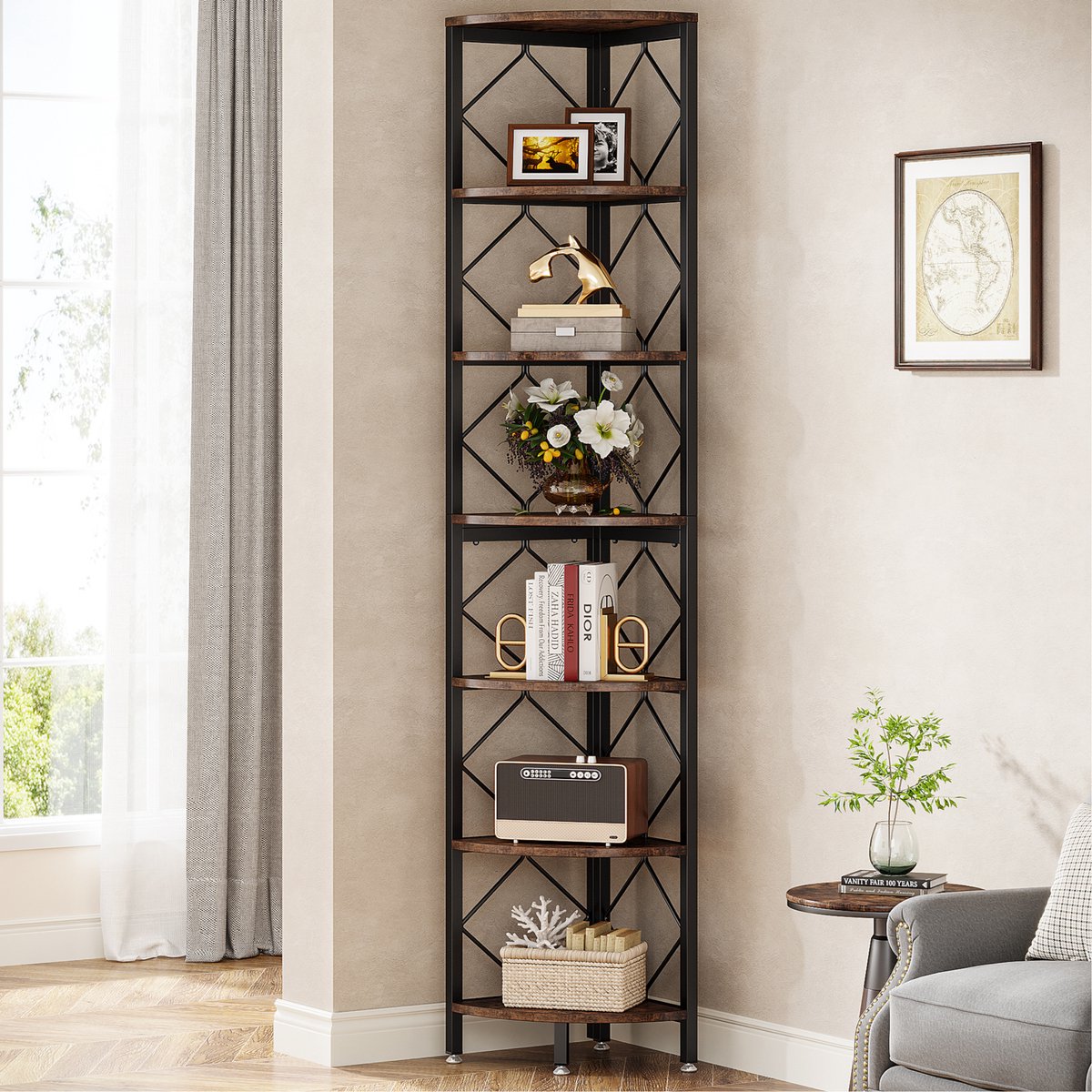 Hoekkast Valido - Boekenkast - 7 lagen - Hoekboekenplank - Hoekkast -200cm - Opbergrek - Hoekmeubel