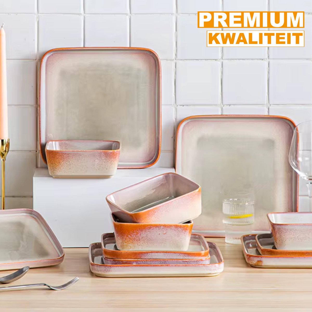 Santivo Serviesset - 24 delig - 8 persoons - Oranje - Dinerborden - Bordenset - Diepe borden - Ontbijtborden - Servies - Keukenservies