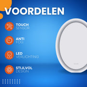 LED Badkamerspiegel met Verlichting - Ovaal 60-80 cm - Anticondens & Dimbaar - Smart Touch Wandspiegel - Make-up Spiegel - 3 Lichtkleuren - 2 Formaten