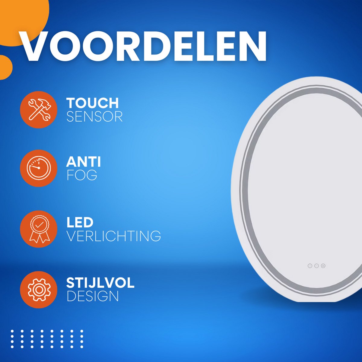LED Badkamerspiegel met Verlichting - Ovaal 60-80 cm - Anticondens & Dimbaar - Smart Touch Wandspiegel - Make-up Spiegel - 3 Lichtkleuren - 2 Formaten