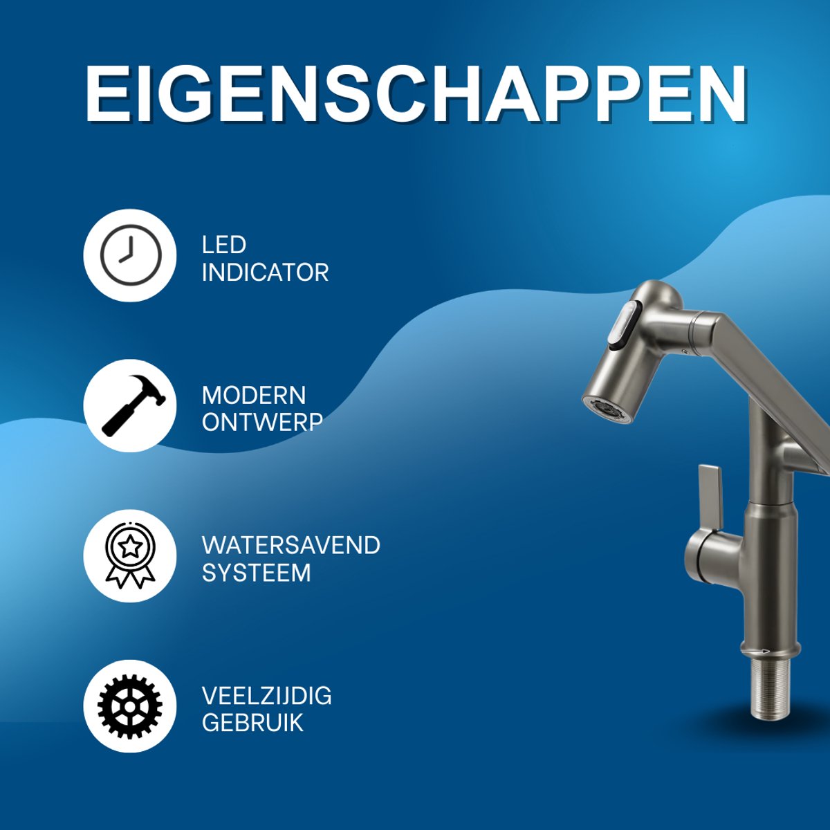 Badkamerkraan - Wastafelkraan - Voor badkamer en keuken - Met LED-temperatuurindicator - Grijs