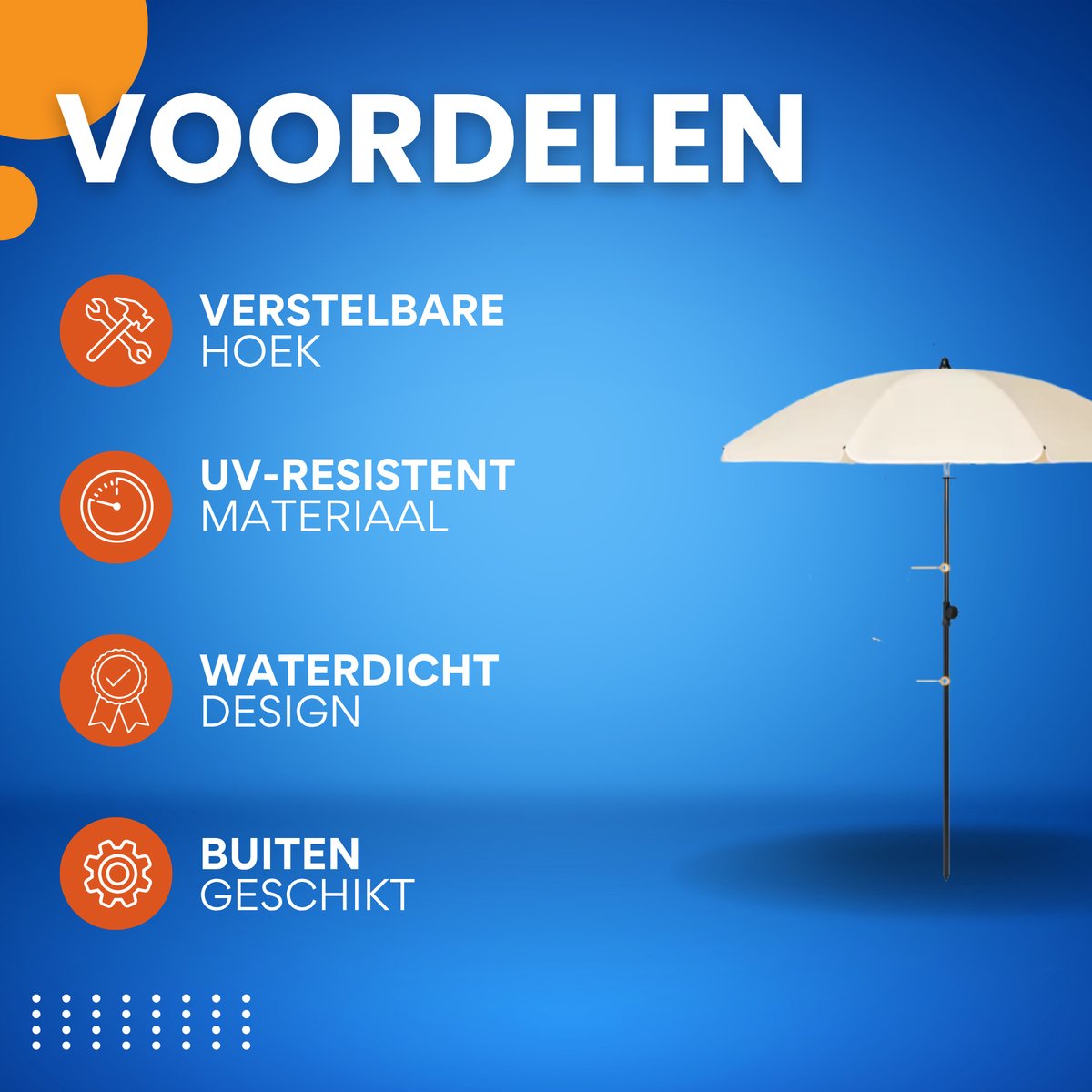 Ronde Parasol - Voor Balkon, Strand of Tuin - Verstelbaar & 45° Kantelbaar - UV-Resistent & Waterdicht - Beige 155cm