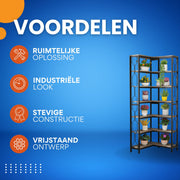 Hoek boekenkast met 7 Lagen - Hoekkast - Grijs - Hoekrek - Voor Woonkamer, Slaapkamer of Kantoor