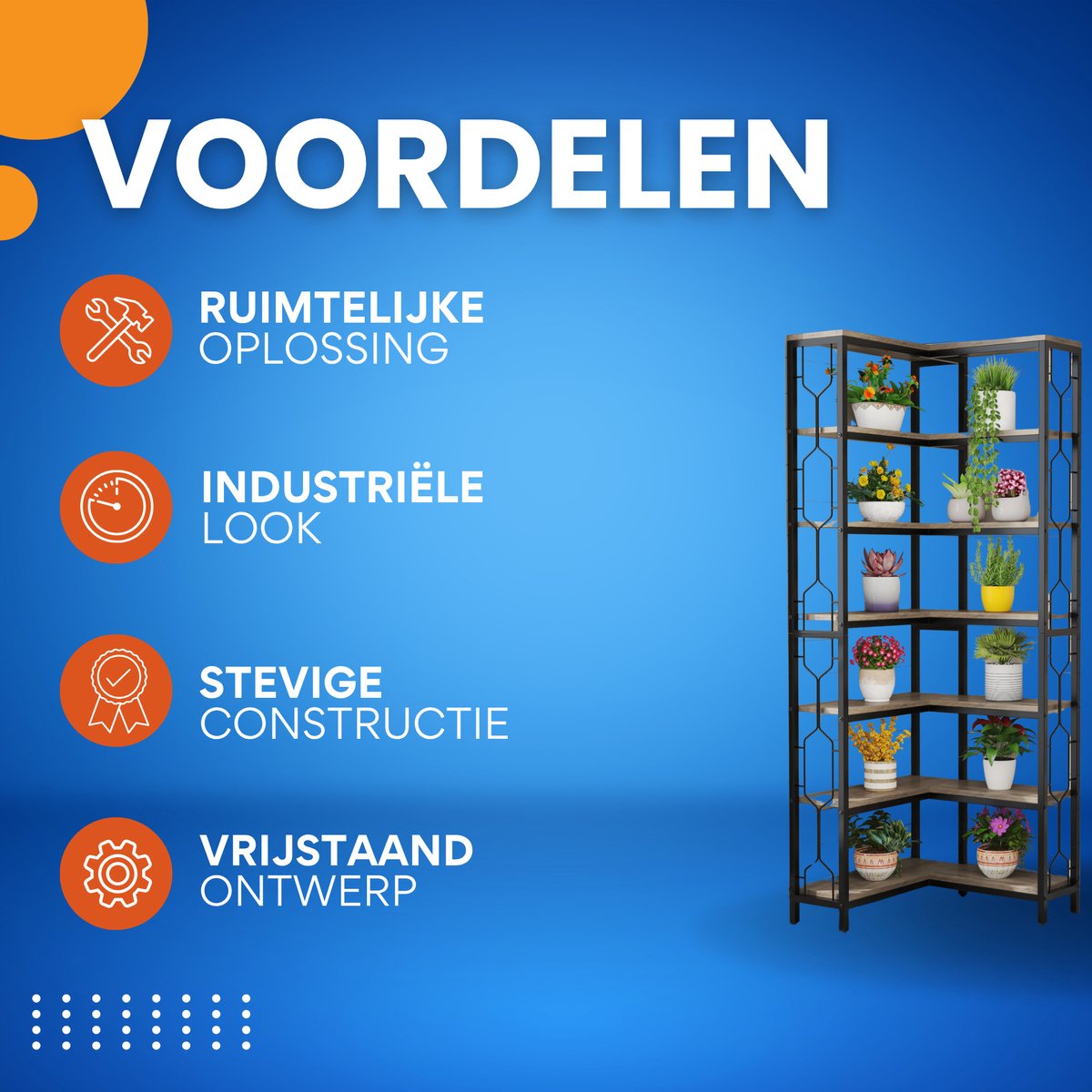 Hoek boekenkast met 7 Lagen - Hoekkast - Grijs - Hoekrek - Voor Woonkamer, Slaapkamer of Kantoor