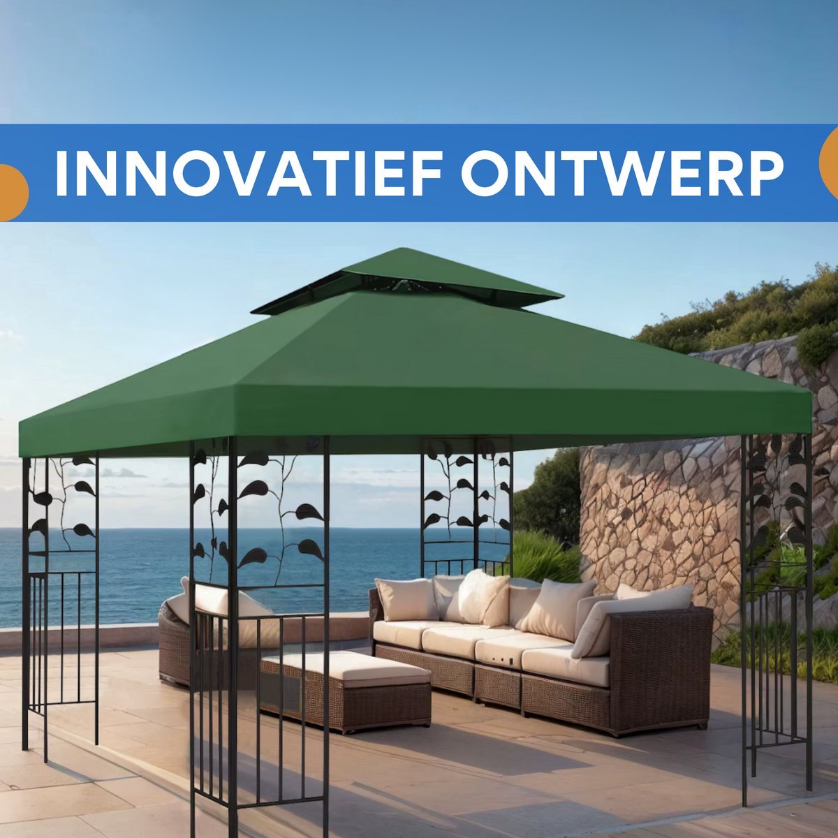 Partytent Vaylen - Dak groen - 3x3m doek - Tentdoek - Vervangend dak voor tent - Paviljoen - Waterdicht