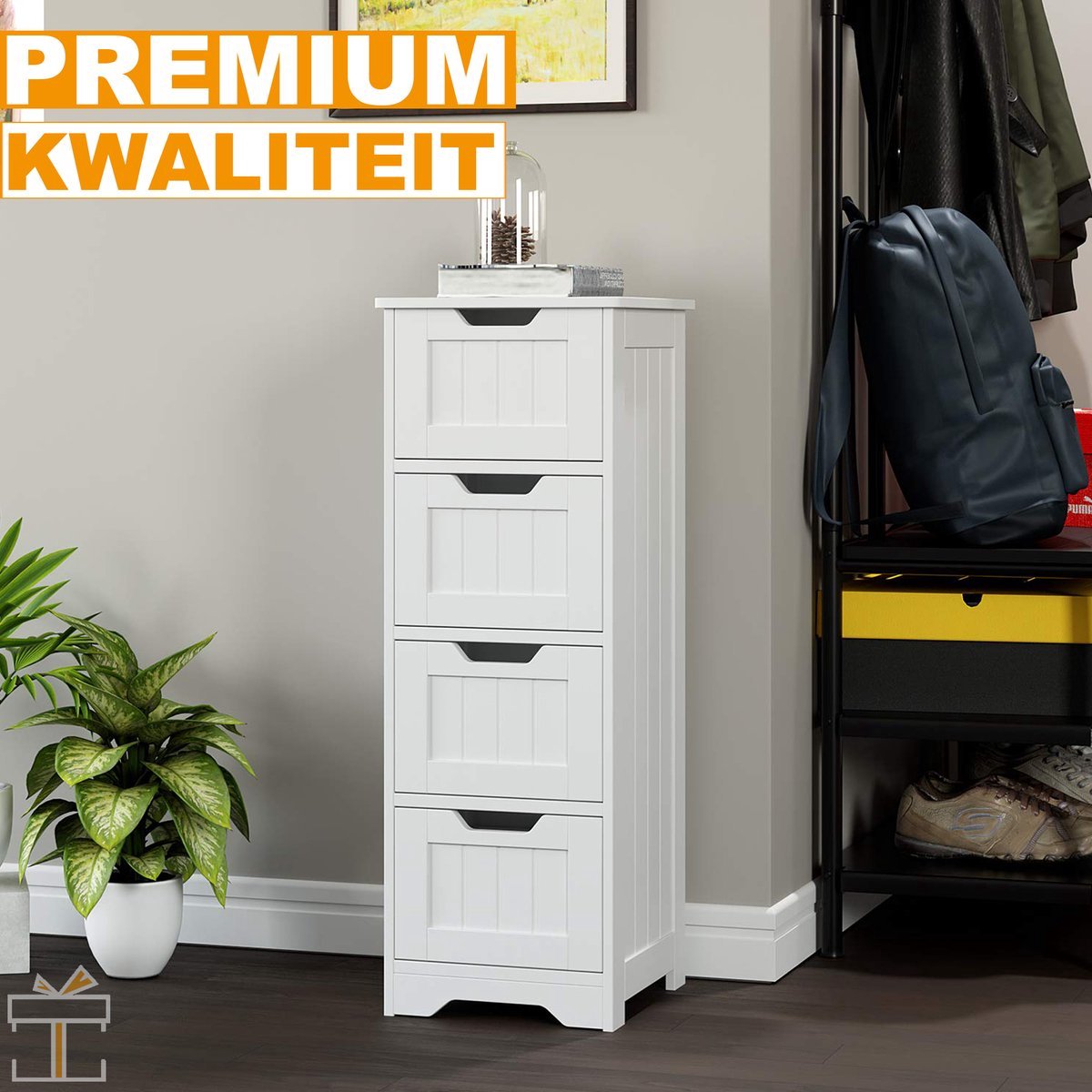 Kolomkast Badkamer - Staand - Hoog - 4 Lades - Wit - Badkamermeubel