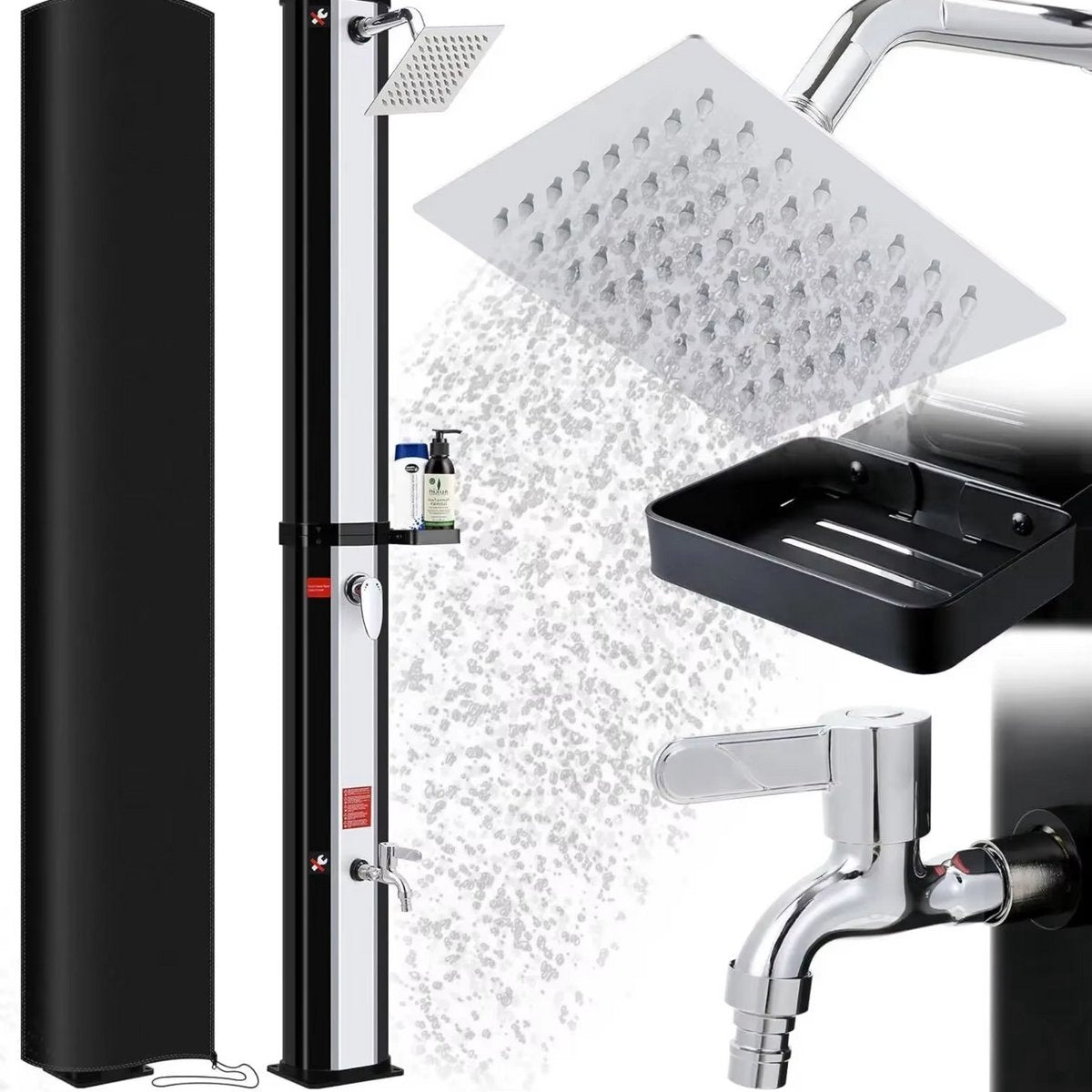 Zonneverwarmde Buiten Douche Zyrell - Tuindouche - Kampeerdouche - Voor Tuin, Camping, Zwembad & Strand - Met Douchekop en Mengkraan - 35L - Zwart & silver