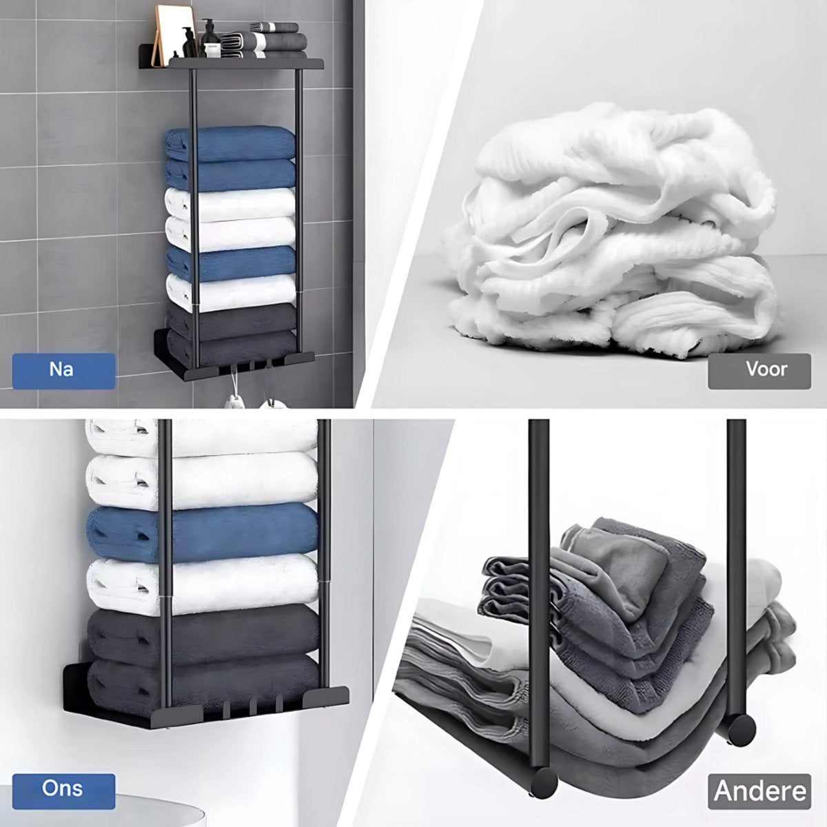 Handdoekenrek badkamer - Verstelbaar in hoogte - Voor Badkamer en Keuken - 38-75 cm - Wandmontage