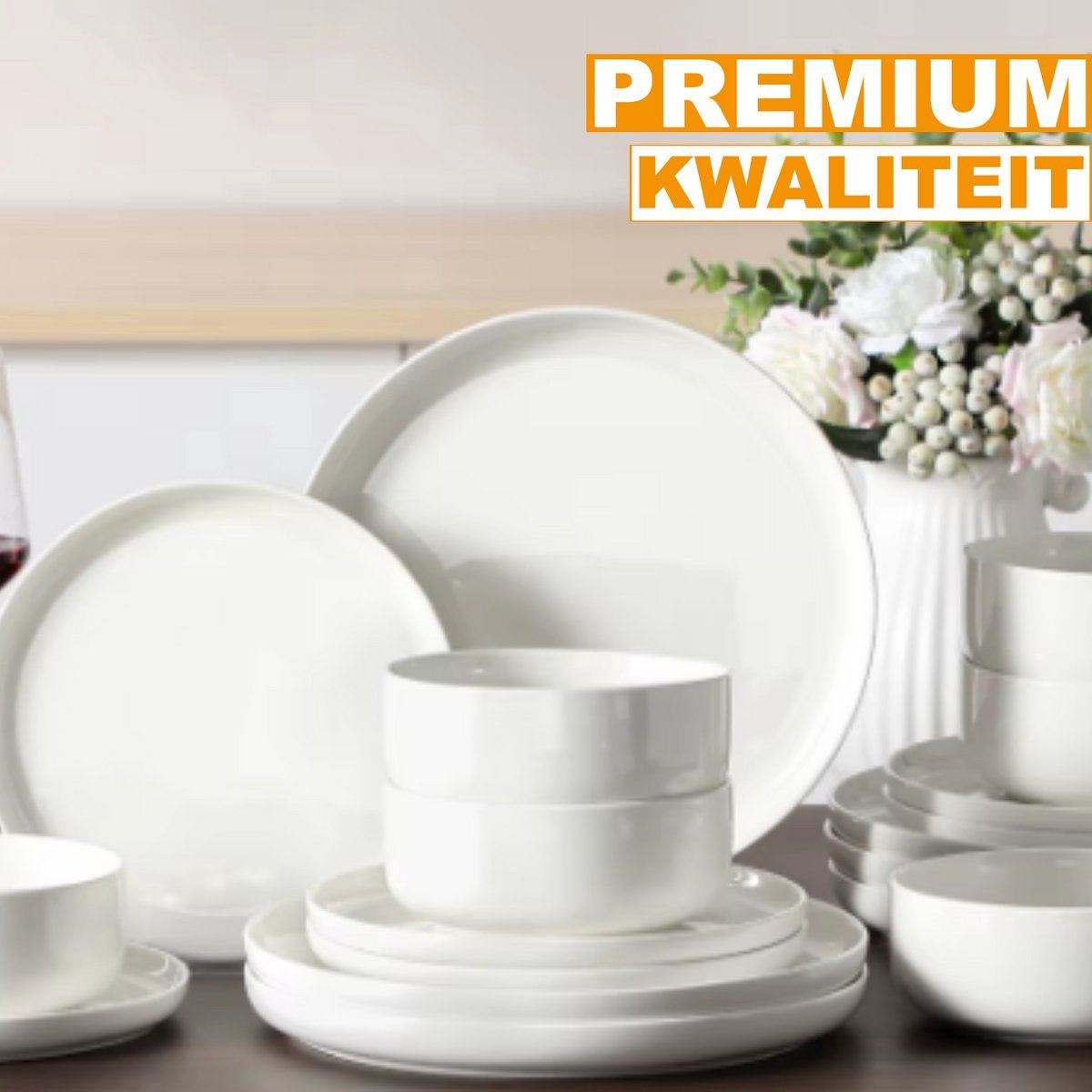 Silken Dinerborden – Ontbijtborden – 18 delig- 6 persoons – Wit Keramisch – Eetborden – Perfect voor diner