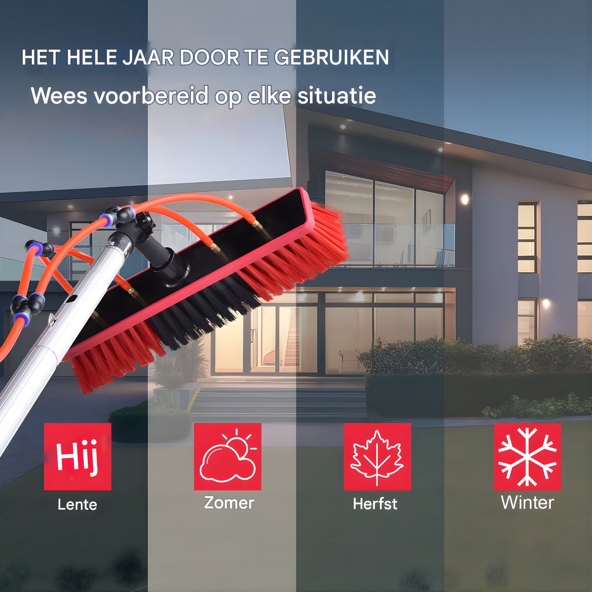 Reinigingsborstel voor Zonnepanelen - 9 meter - Met Telescopisch Handvat - Draaibare Raam- & Paneelborstel
