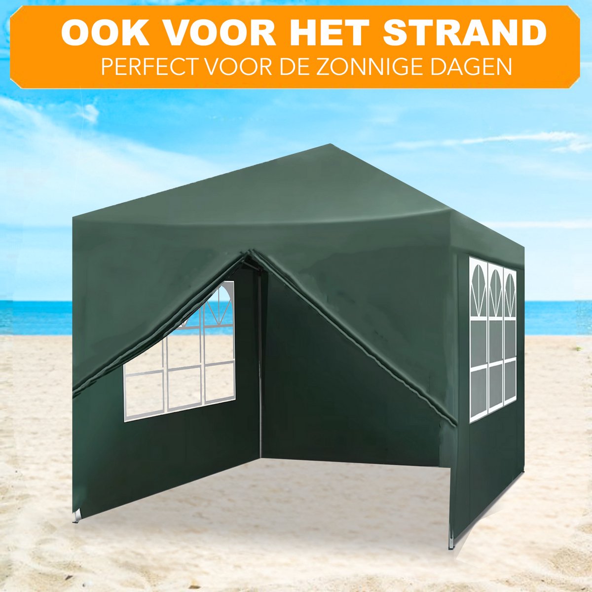 Happyment Partytent met zijwanden - Groen - Opvouwbaar - Easy up - Paviljoen - Waterdicht weerbestendig - 3x3 m