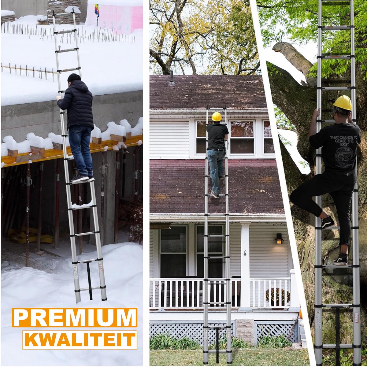 Telescopische Ladder met Haken - 5M - Multifunctionele Opvouwbare Aluminium Ladder - Verlengladder met Antislipvoeten