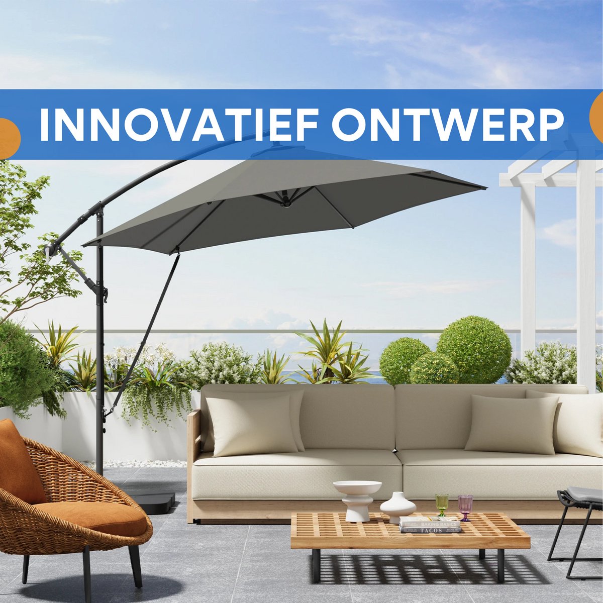 Ronde Parasol - Voor Balkon, Strand of Tuin - Verstelbaar & 45° Kantelbaar - UV-Resistent & Waterdicht - Darkgray