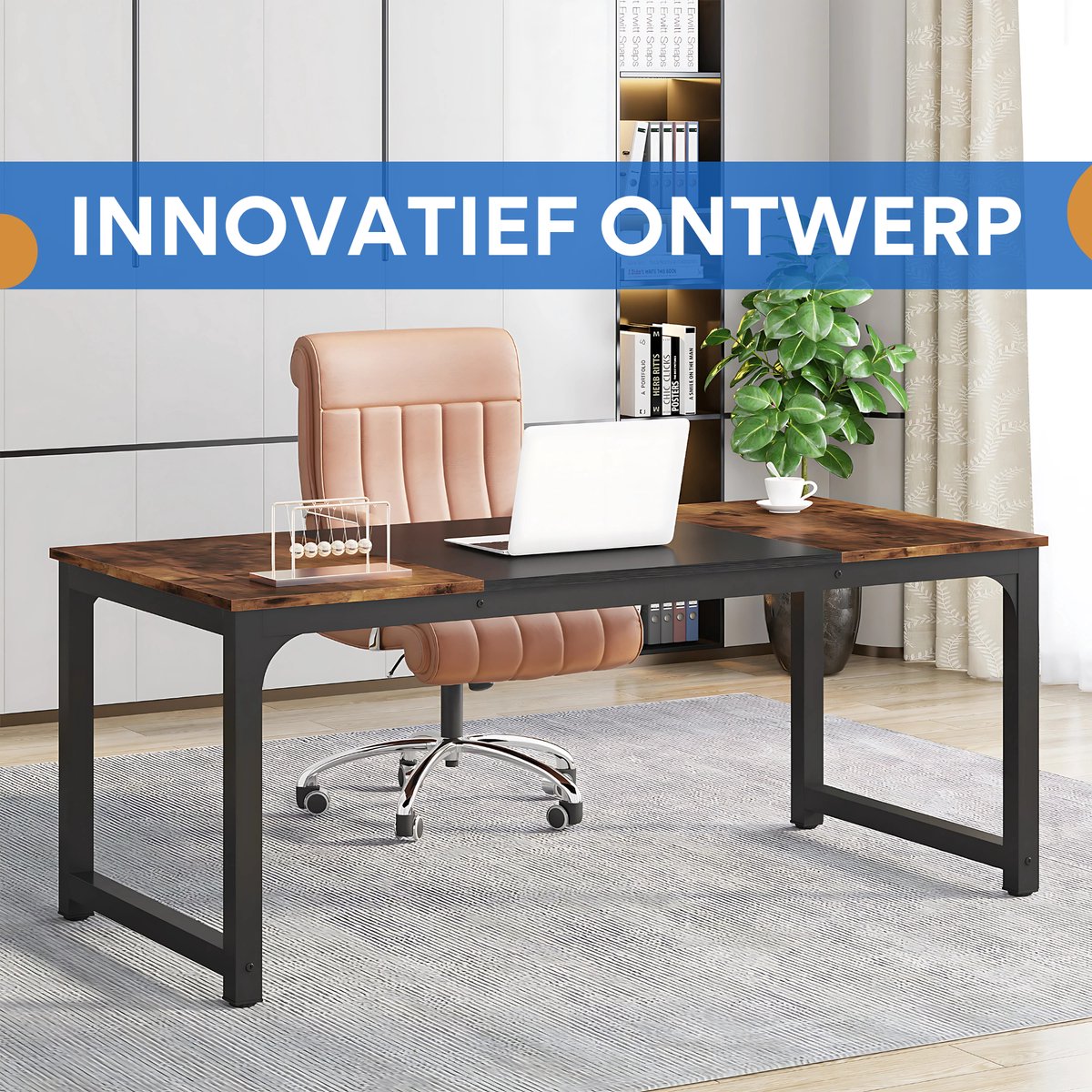 Bureau Livio - 80 × 160× 75 cm - Bruin - Computerbureau - Voor thuis of werk