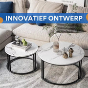 Salontafel Derloni Opulence - Glossy white - 2-Delig - Vierkant - Woonkamer - Bijzettafels