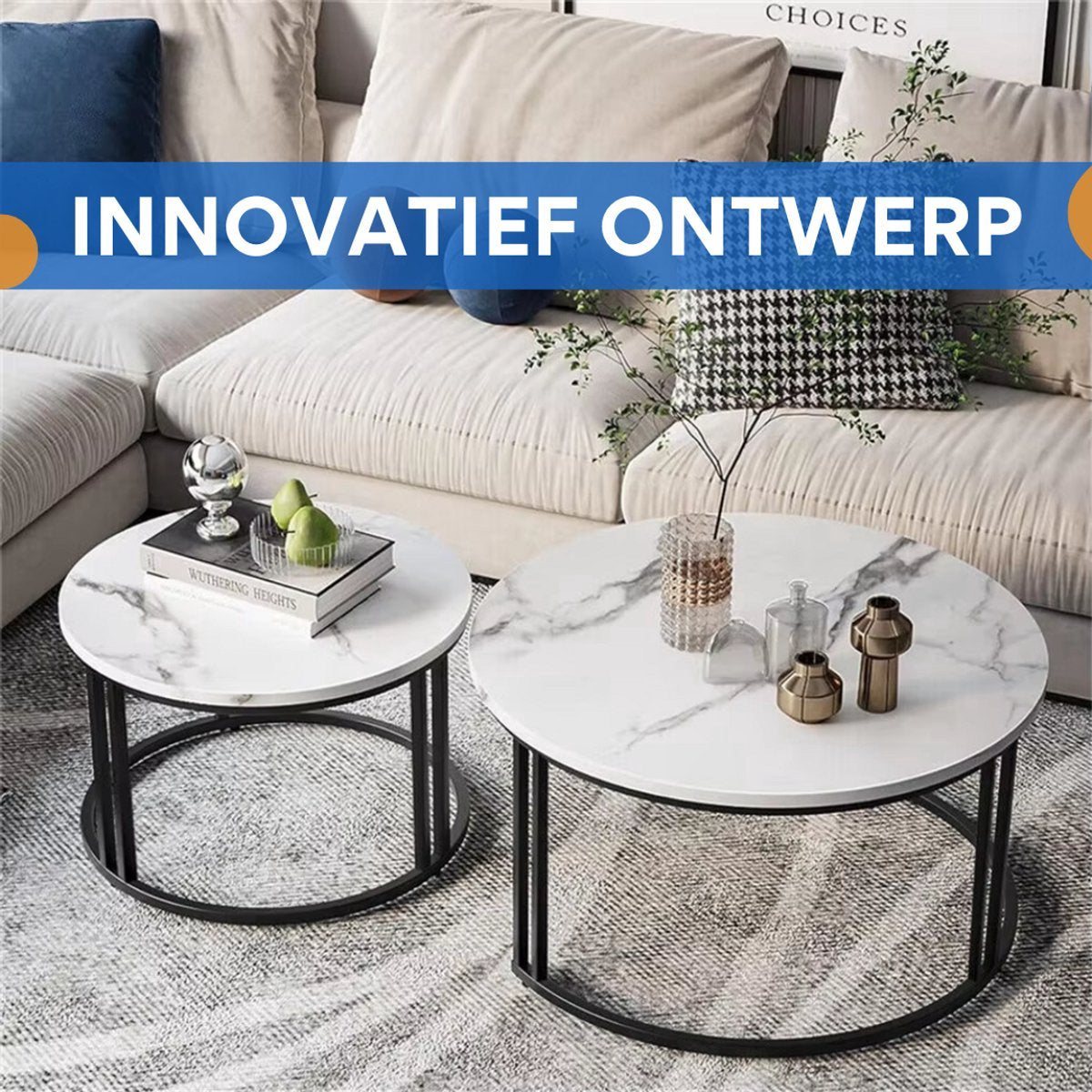 Salontafel Derloni Opulence - Glossy white - 2-Delig - Vierkant - Woonkamer - Bijzettafels
