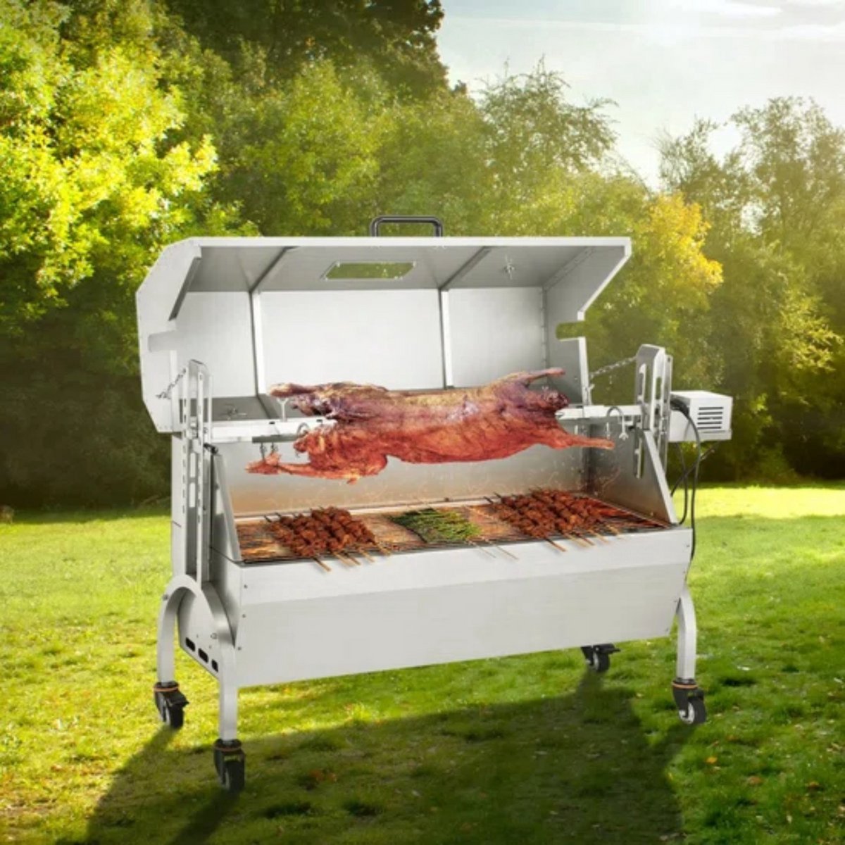 Rotisserie draaispit - RVS Rotisserie 60 kg - In Hoogte Verstelbaar - Oven - Motor - Elektrische Grill met Deksel & Accessoires