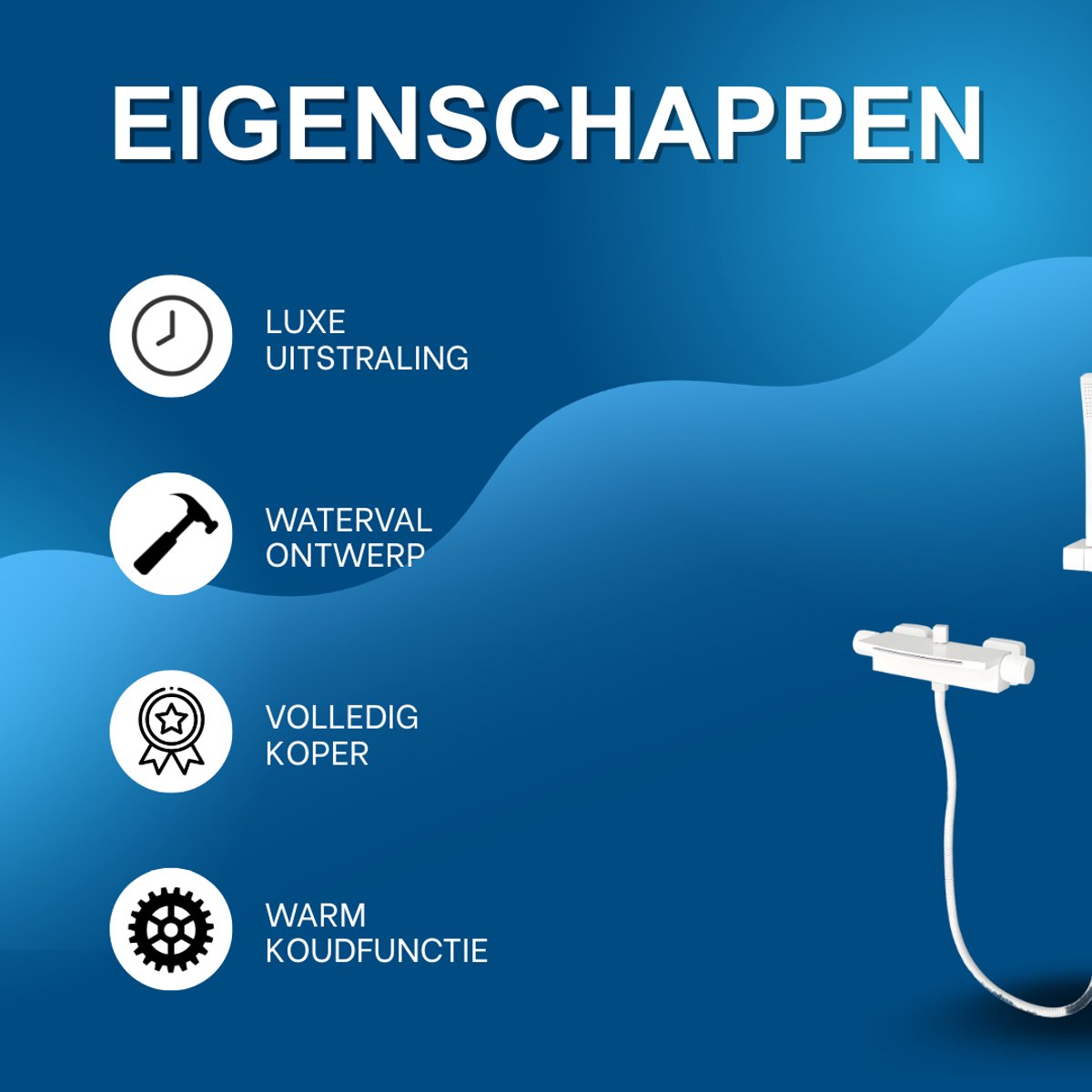Badkraan - Met waterval - Voor badkamers - Luxe uitstraling met warm/koudfunctie - Wit