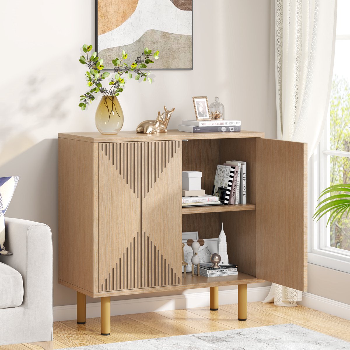 Opbergkast met deuren - Binnen - Voor woonkamer of hal - Dressoir- Naturel