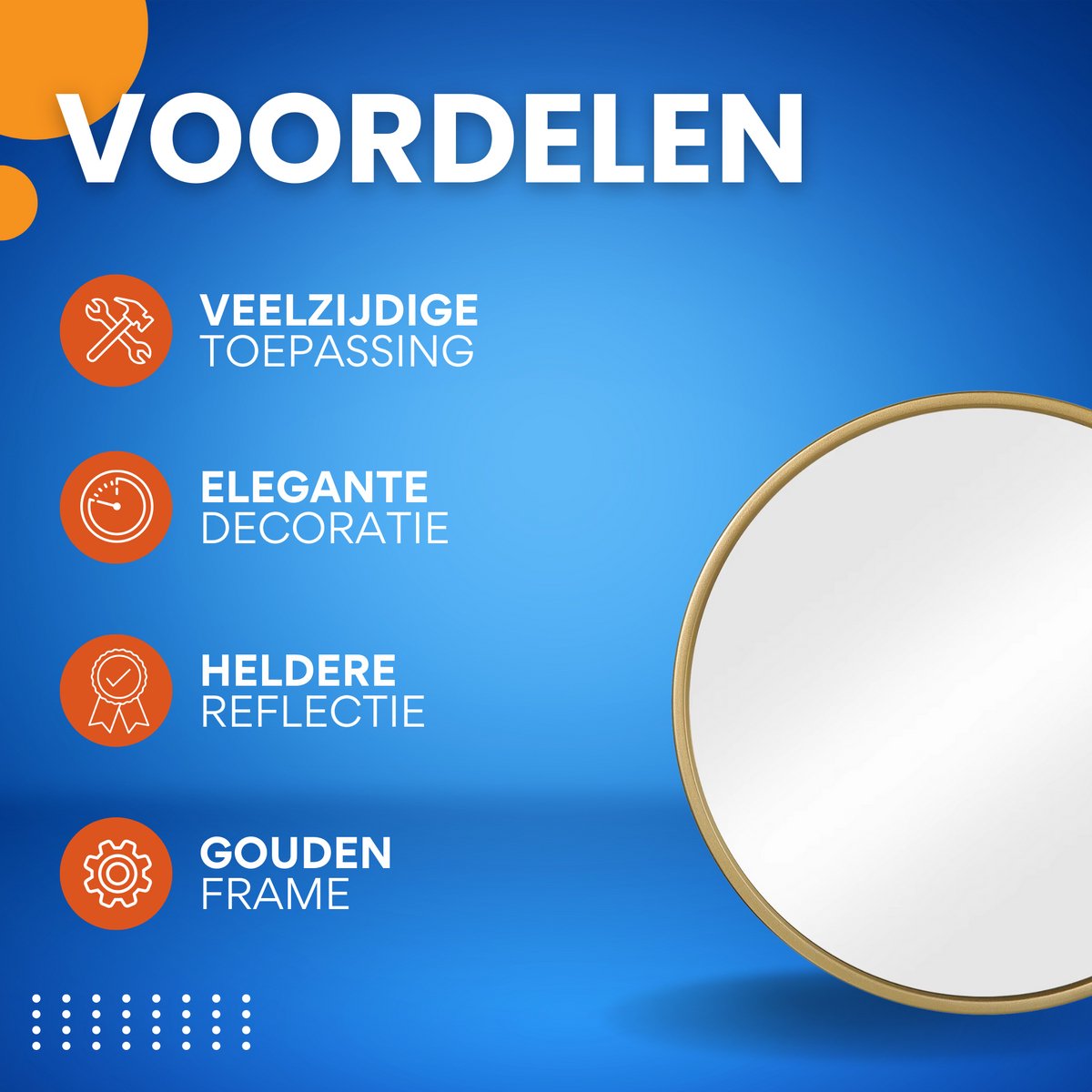 Ronde Wandspiegel - Stijlvolle Ophangspiegel met Gouden Metalen Frame - Geschikt voor Badkamer, Slaapkamer, Woonkamer en Hal - 80x80cm